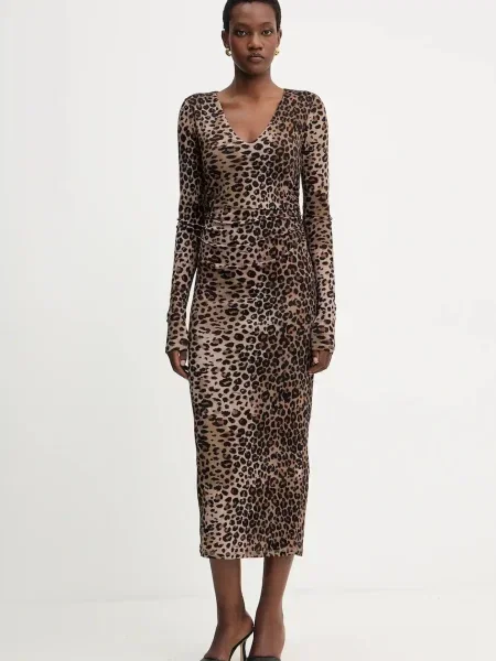 Marella sukienka maxi dopasowana brązowy