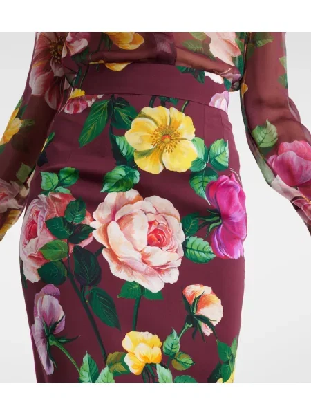 Hodvábna kvetinová midi sukňa Dolce&gabbana po kolená hnedá