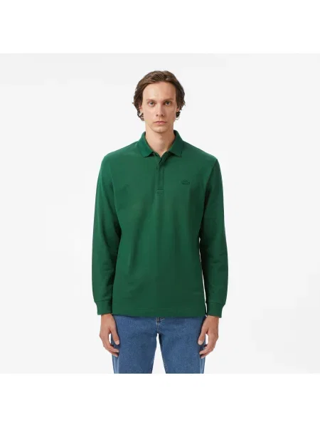 Lacoste Koszulka Polo Z Długim Rękawem Smart Paris Z Elastycznej Bawełny zielona