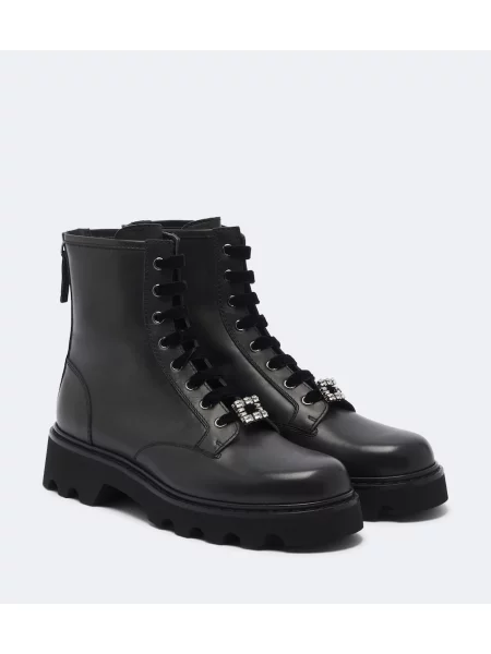 Botine Roger Vivier cu șireturi din piele negru