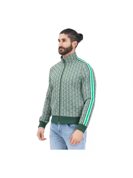 Bluza Lacoste ze stójką żakardowa z nadrukiem zielona