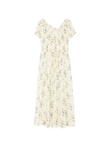 Sukienka midi Dôen w kwiatki z nadrukiem do kolan żółta