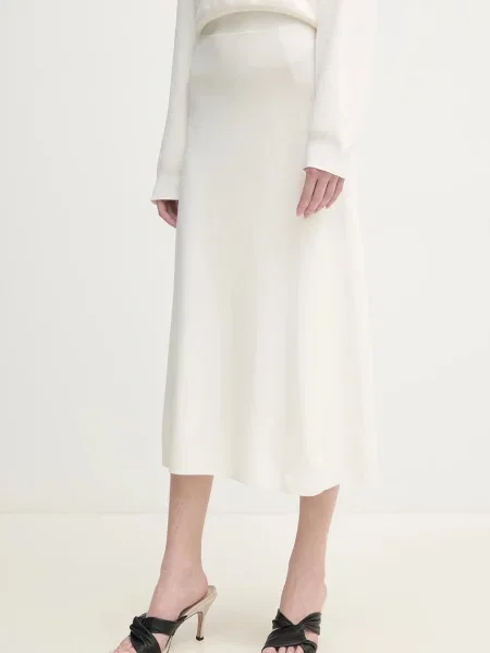 Fustă midi Oui până la genunchi bej