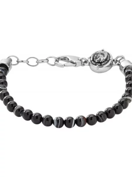 DIESEL Zapestnica Beaded Studs / srebrna črna