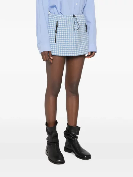 Fusta mini Miu Miu din fleece cu cordon alb