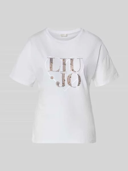 Męski t-shirt o kroju regular fit z obszyciem z kamieni stras Liu Jo White biała