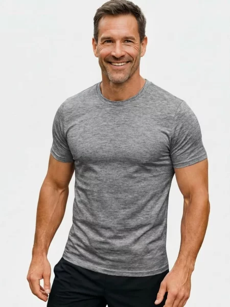 Line One Λειτουργικό μπλουζάκι Herren T-Shirt – T-Shape Rundhals Baumwolle ανοικτό γκρι