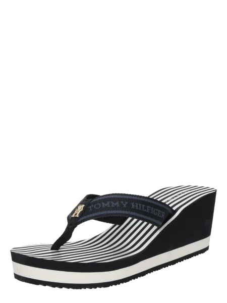Papuci Tommy Hilfiger cu dungi cu pană albastru