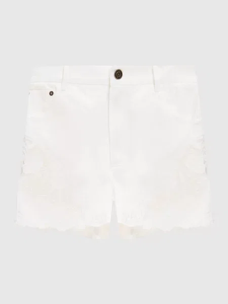 Джинсові шорти з вишивкою Twinset білі