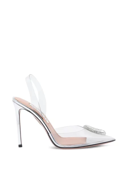 Pantofi cu toc Aquazzura slingback de cristal alb