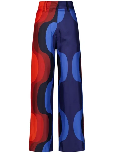 Pantaloni Paula de mătase cu imagine albastru