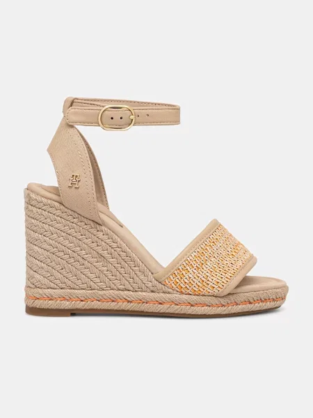 Tommy Hilfiger sandali HIGH WEDGE ESPAD RAFFIA bež