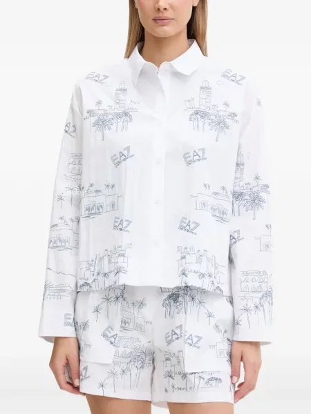 Lung cămașă Ea7 Emporio Armani cu imagine alb