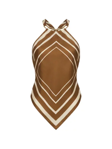 Top Nicholas cu gât halter maro