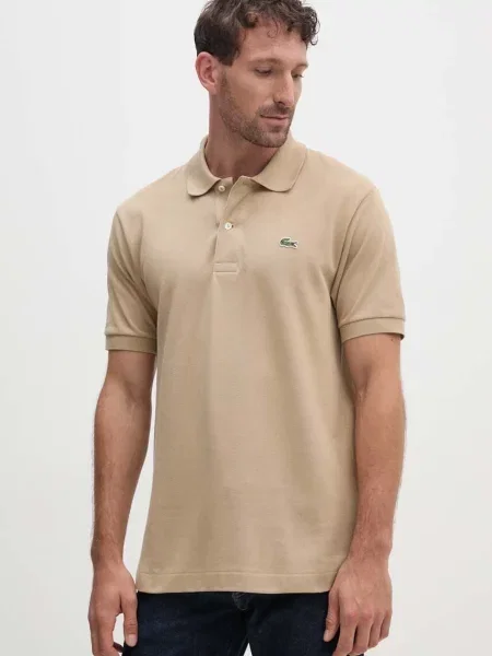 Тениска с яка Lacoste Koszulka Lacoste Polo Classic Fit кафяво с изчистен дизайн бежово