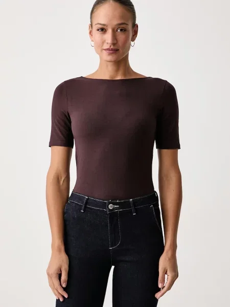 United Colors of Benetton majica za žene od pamuka s elastanom smeđa