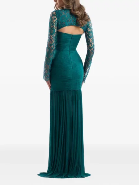 Rochie maxi Imroska cu volane din dantelă verde