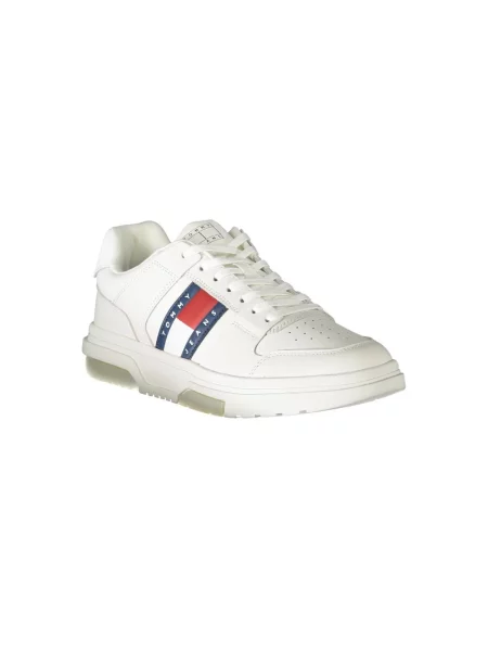 Trampki Tommy Hilfiger skórzane z nadrukiem wiązane białe