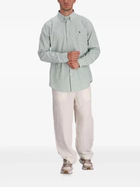 Lněné pruhované tričko Polo Ralph Lauren šedé