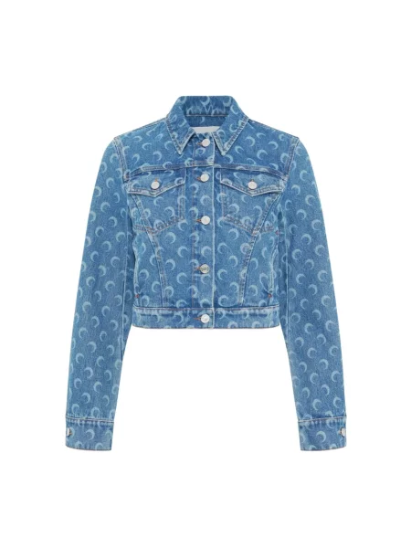 Kurtka jeansowa Marine Serre z nadrukiem niebieska