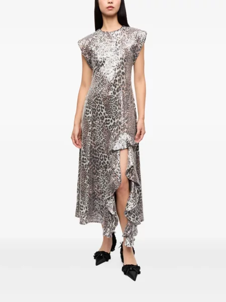 Rochie Ganni cu imagine cu model leopard de costum alb