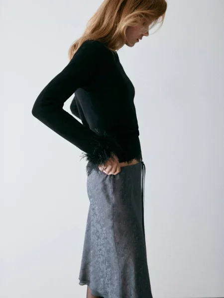 Spódnica midi żakardowa Kobieta XL MANGO szary