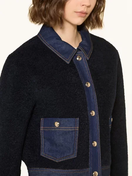 Maje Kurtka Z Sztucznego Futra Z Mieszanką Materiałów blau granatowa