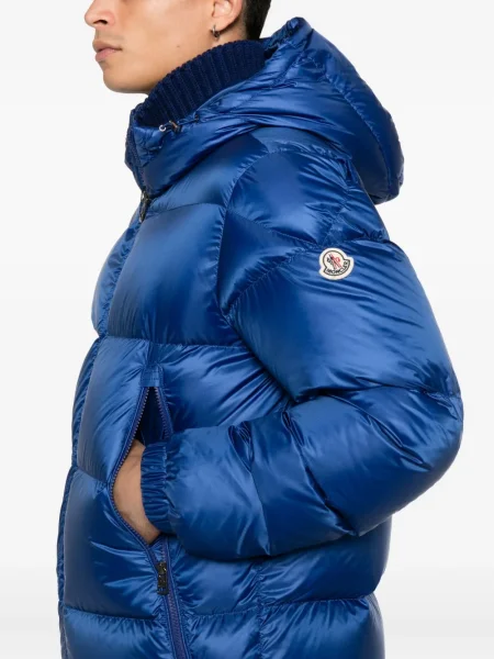 Geacă cu puf Moncler cu glugă albastru