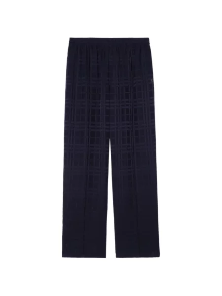 Pantaloni Burberry de mătase în carouri albastru