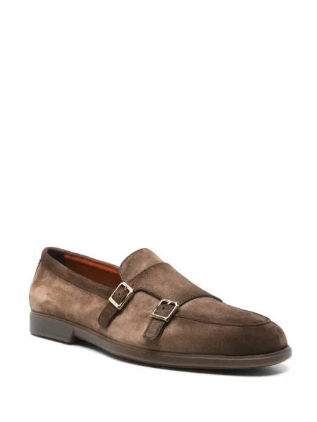 Pantofi monk Santoni din piele de căprioară maro