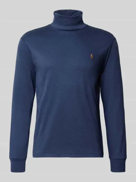 Haftowany sweter z golfem Polo Ralph Lauren klasyczny z długim rękawem granatowy