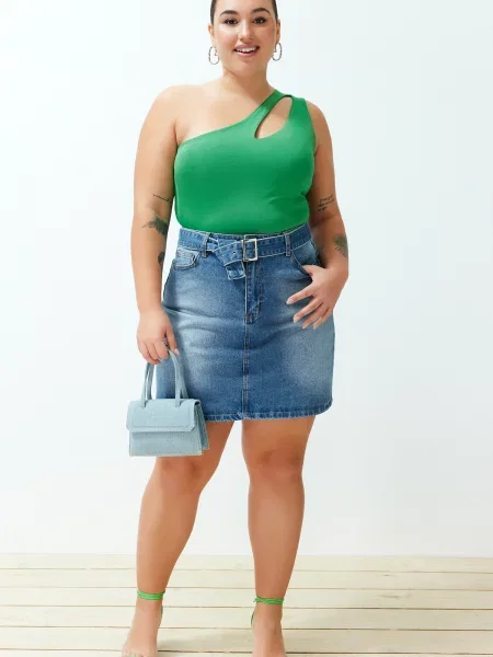 Cu centură fustă din denim Trendyol albastru
