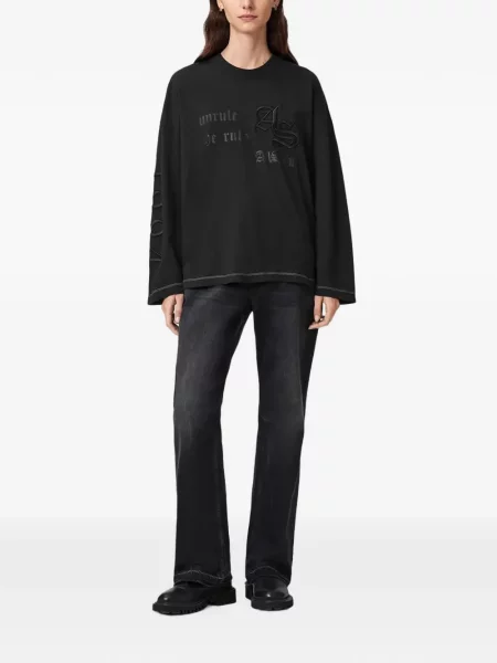 Lung tricou Allsaints cu autograf negru