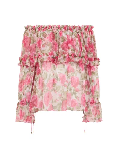 Top z jedwabiu Chloe w kwiatki różowy