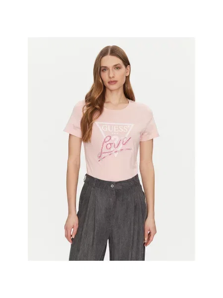 Guess Marškinėliai Regular Fit rožinė