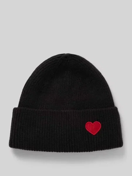 Czapka z dzianiny z wyhaftowanym motywem model ‘Happy Heart’ Kurt Beines czarna