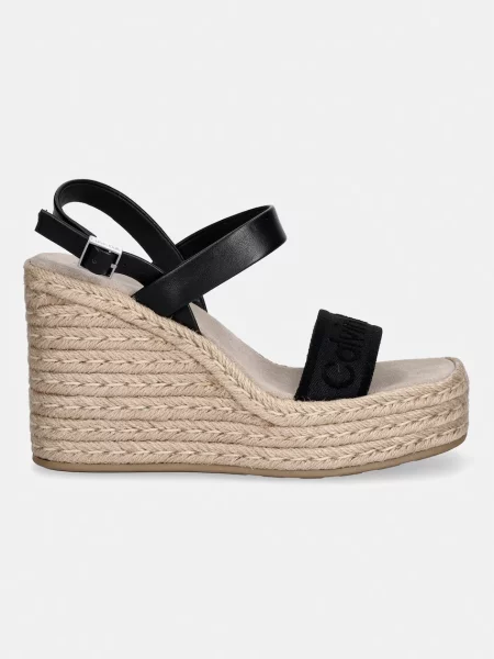 Espadrilky Calvin Klein Wedge Espad 70 Webbing Lth čierna