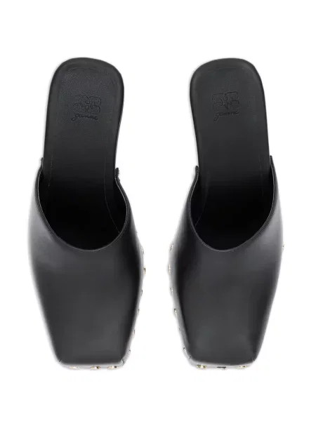 Papuci tip mules Ganni cu tepi negru