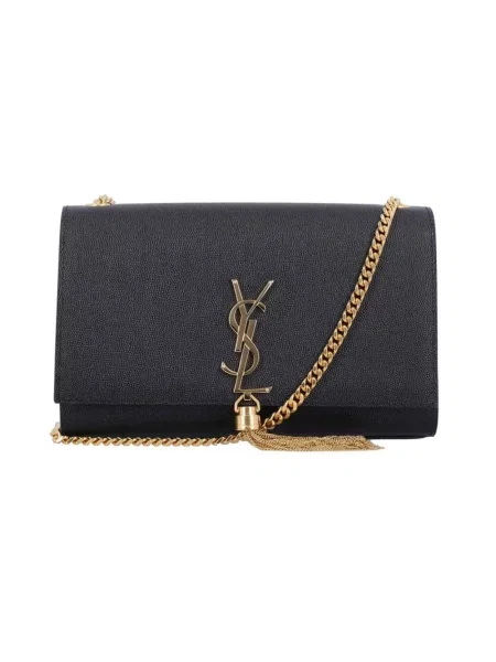Mała torebka skórzana Saint Laurent z frędzli czarna