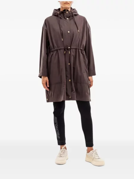 Palton Moncler cu glugă cu cordon maro