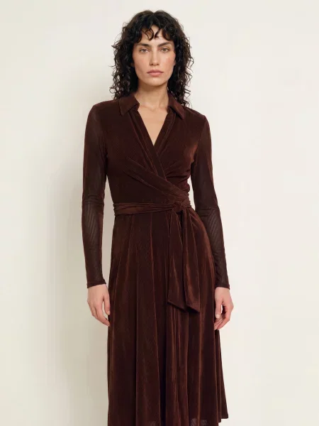 Diane Von Furstenberg Zavinovací Šaty Phoenix Ze Síťoviny tmavě hnědá