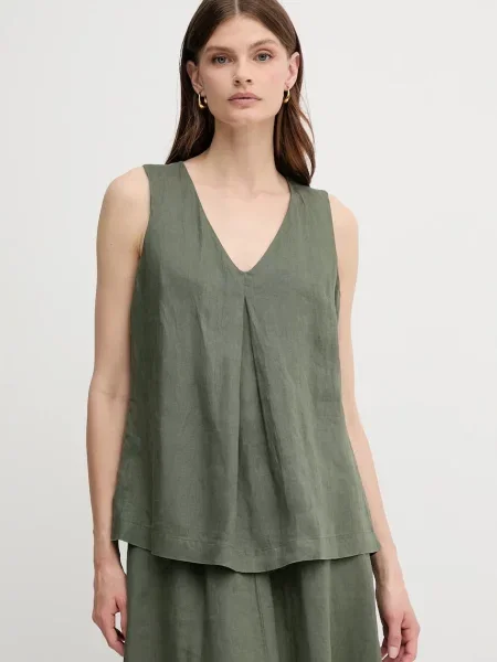 Ленена блуза United Colors of Benetton с изчистен дизайн зелено