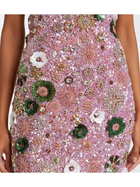 Rochie Rachel Gilbert cu model floral cu aplicații roz