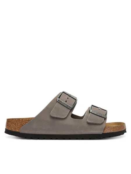 Șlapi Birkenstock din piele gri