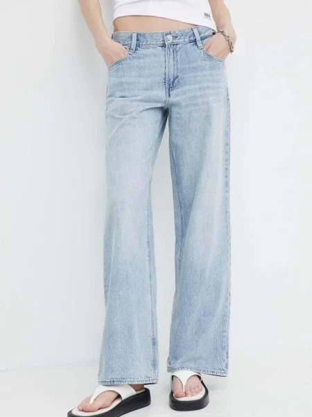 Blugi G-star Raw cu talie înaltă albastru