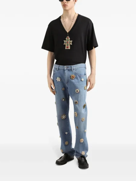 Дънки straight leg Dolce & Gabbana с кристали синьо