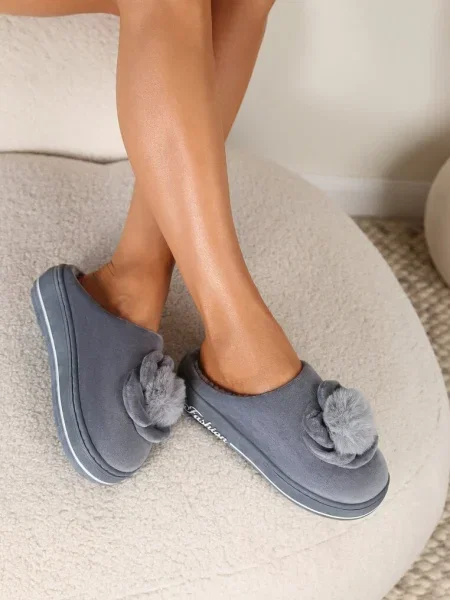 Papuci pe Platformă cu Pompon Toro gri