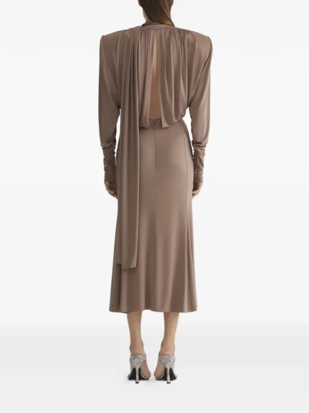 Rochie maxi Mugler drapată lungă de costum maro