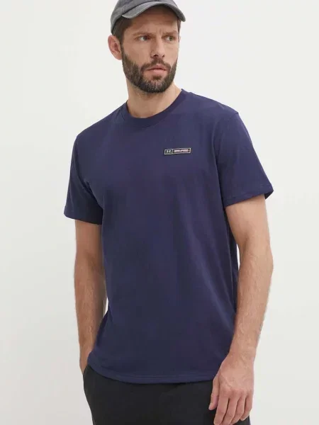 Under Armour basic majica kratkih rukava za muškarce s pamukom HW ARMOUR LABEL plava