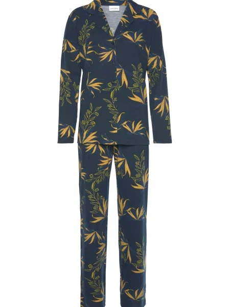 LASCANA Pijama marin / galben muștar / galben închis / verde petrol albastru